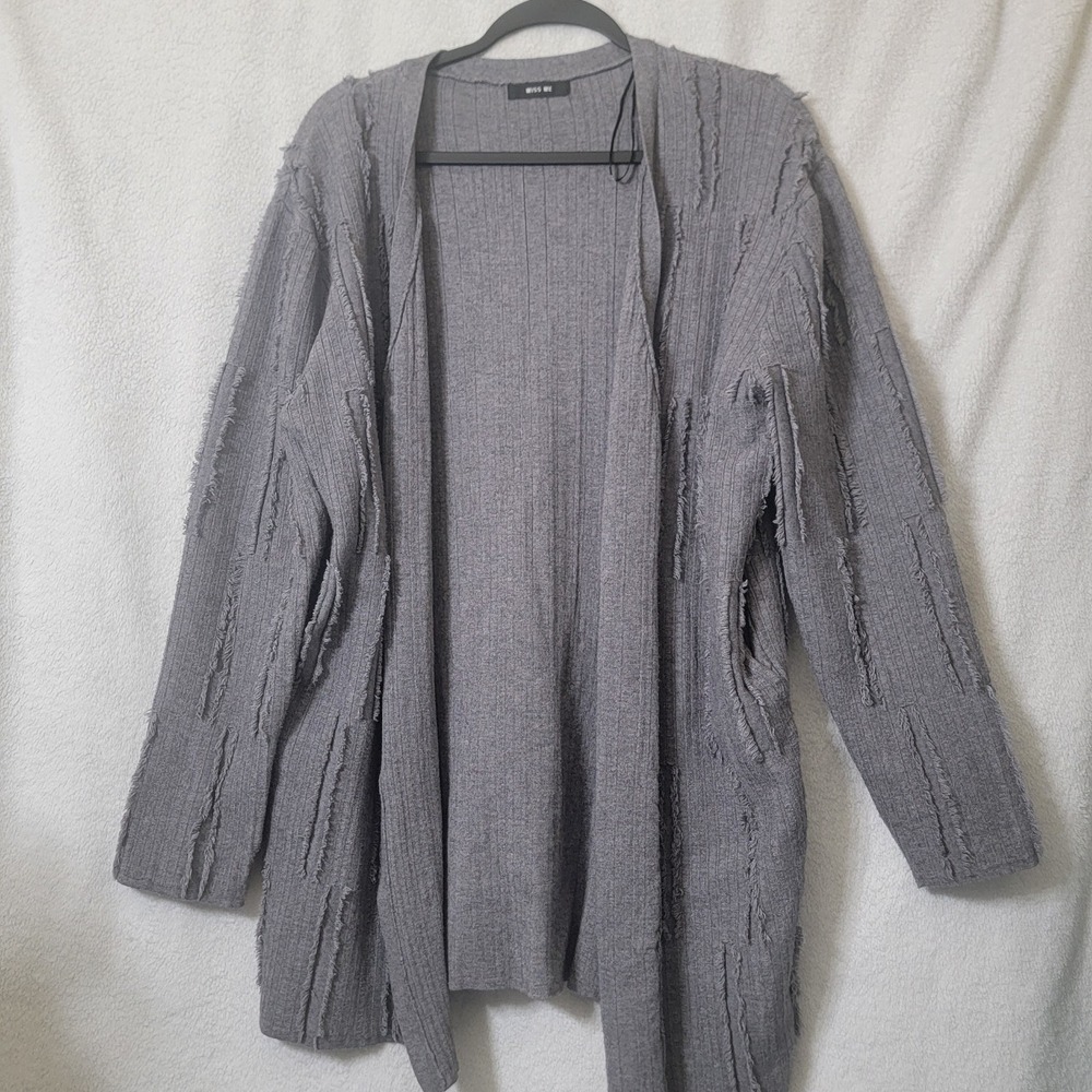Miss Me Cardigan Womens Size XL Open Sweater Grey Long Bohemian‎ Chic Steampunk